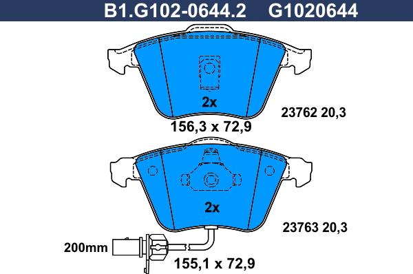 Galfer B1.G102-0644.2 - Bremžu uzliku kompl., Disku bremzes ps1.lv