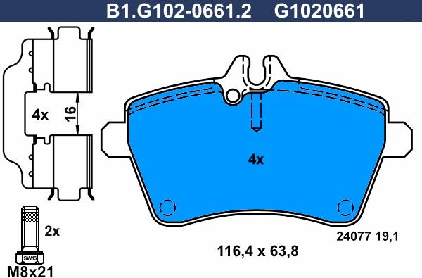 Galfer B1.G102-0661.2 - Bremžu uzliku kompl., Disku bremzes ps1.lv