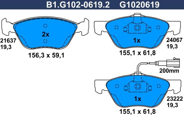 Galfer B1.G102-0619.2 - Bremžu uzliku kompl., Disku bremzes ps1.lv