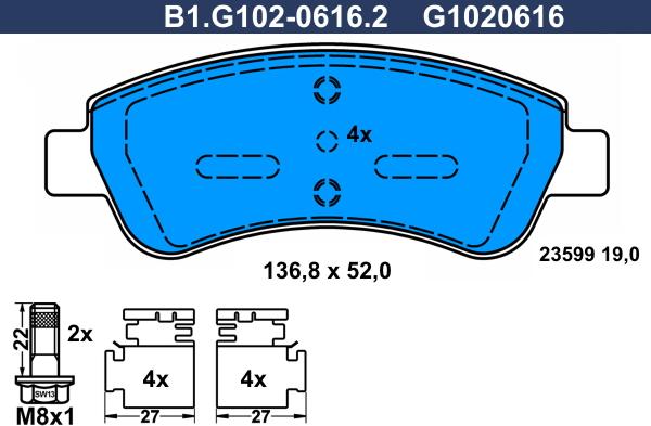 Galfer B1.G102-0616.2 - Bremžu uzliku kompl., Disku bremzes ps1.lv