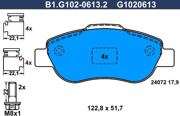 Galfer B1.G102-0613.2 - Bremžu uzliku kompl., Disku bremzes ps1.lv