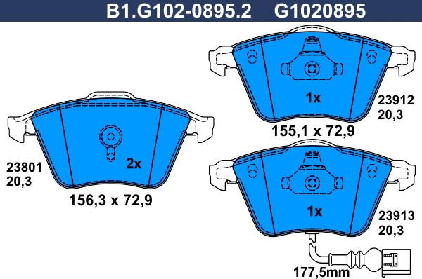 Galfer B1.G102-0895.2 - Bremžu uzliku kompl., Disku bremzes ps1.lv