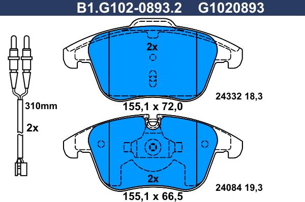 Galfer B1.G102-0893.2 - Bremžu uzliku kompl., Disku bremzes ps1.lv