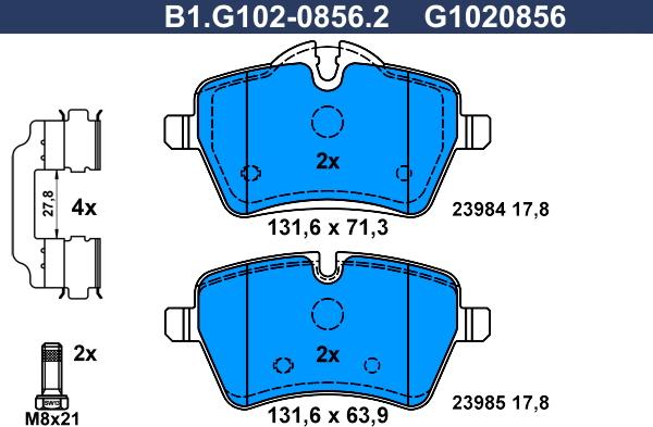 Galfer B1.G102-0856.2 - Bremžu uzliku kompl., Disku bremzes ps1.lv