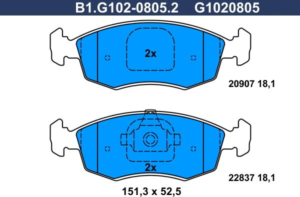 Galfer B1.G102-0805.2 - Bremžu uzliku kompl., Disku bremzes ps1.lv