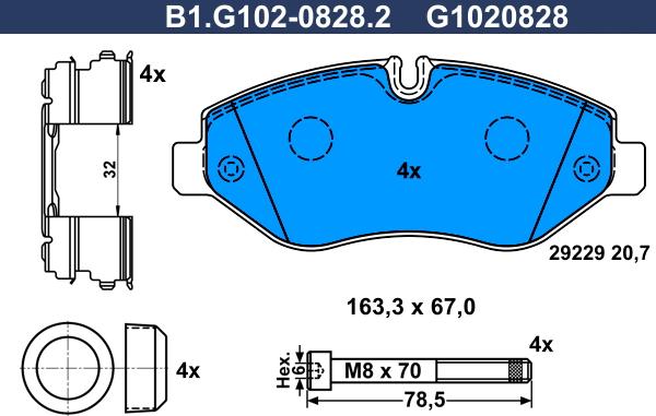 Galfer B1.G102-0828.2 - Bremžu uzliku kompl., Disku bremzes ps1.lv