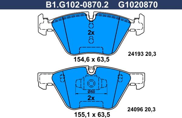 Galfer B1.G102-0870.2 - Bremžu uzliku kompl., Disku bremzes ps1.lv