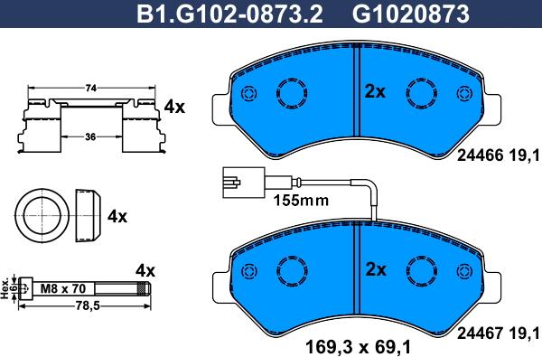 Galfer B1.G102-0873.2 - Bremžu uzliku kompl., Disku bremzes ps1.lv