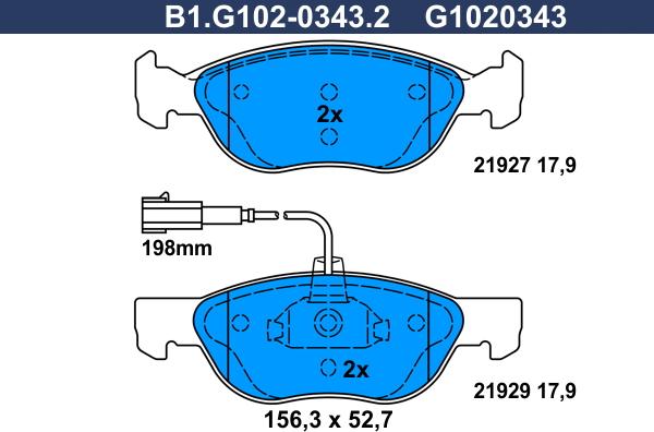 Galfer B1.G102-0343.2 - Bremžu uzliku kompl., Disku bremzes ps1.lv