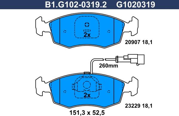 Galfer B1.G102-0319.2 - Bremžu uzliku kompl., Disku bremzes ps1.lv