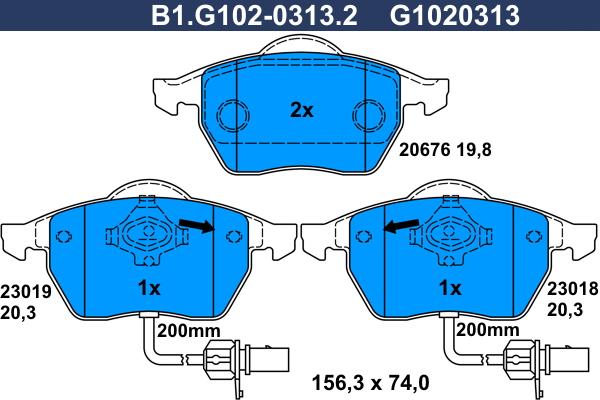 Galfer B1.G102-0313.2 - Bremžu uzliku kompl., Disku bremzes ps1.lv