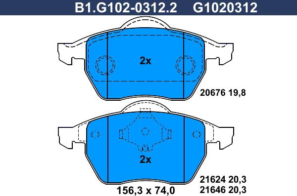 Galfer B1.G102-0312.2 - Bremžu uzliku kompl., Disku bremzes ps1.lv