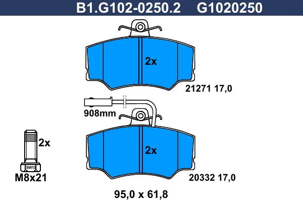 Galfer B1.G102-0250.2 - Bremžu uzliku kompl., Disku bremzes ps1.lv