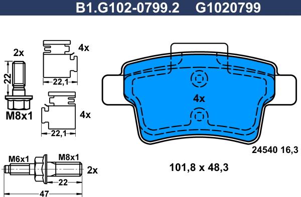 Galfer B1.G102-0799.2 - Bremžu uzliku kompl., Disku bremzes ps1.lv