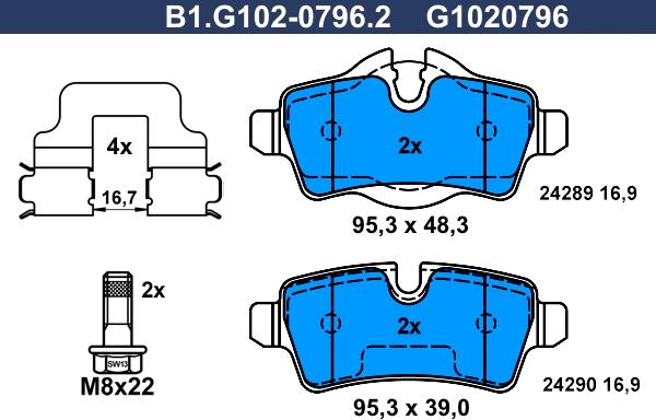 Galfer B1.G102-0796.2 - Bremžu uzliku kompl., Disku bremzes ps1.lv