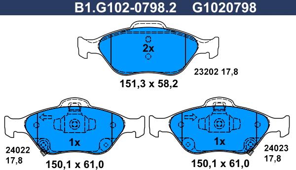 Galfer B1.G102-0798.2 - Bremžu uzliku kompl., Disku bremzes ps1.lv