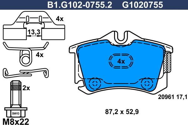 Galfer B1.G102-0755.2 - Bremžu uzliku kompl., Disku bremzes ps1.lv