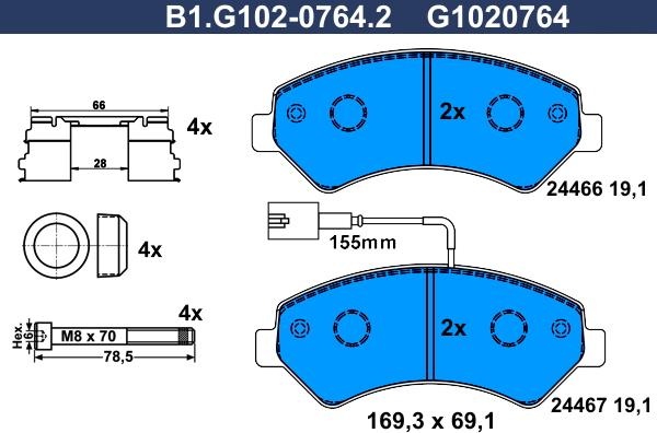 Galfer B1.G102-0764.2 - Bremžu uzliku kompl., Disku bremzes ps1.lv