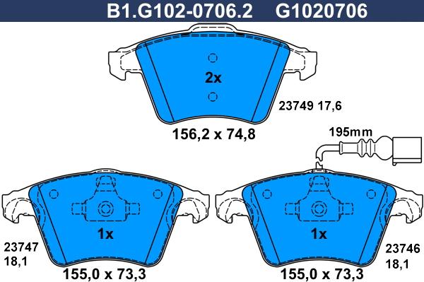 Galfer B1.G102-0706.2 - Bremžu uzliku kompl., Disku bremzes ps1.lv