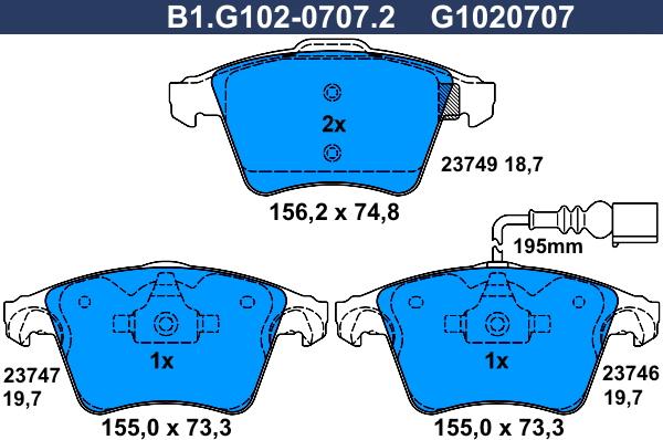 Galfer B1.G102-0707.2 - Bremžu uzliku kompl., Disku bremzes ps1.lv