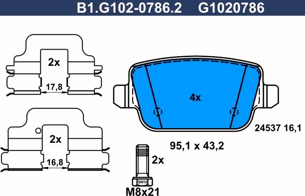 Galfer B1.G102-0786.2 - Bremžu uzliku kompl., Disku bremzes ps1.lv