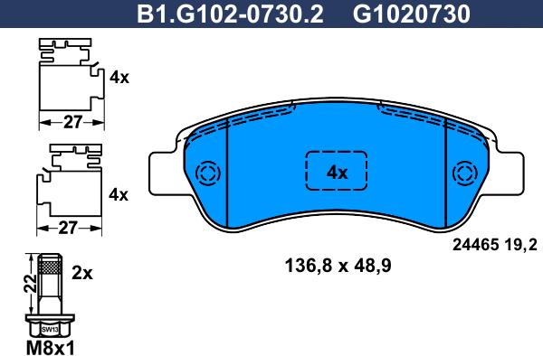 Galfer B1.G102-0730.2 - Bremžu uzliku kompl., Disku bremzes ps1.lv