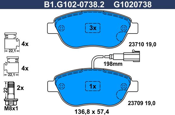 Galfer B1.G102-0738.2 - Bremžu uzliku kompl., Disku bremzes ps1.lv