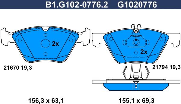 Galfer B1.G102-0776.2 - Bremžu uzliku kompl., Disku bremzes ps1.lv