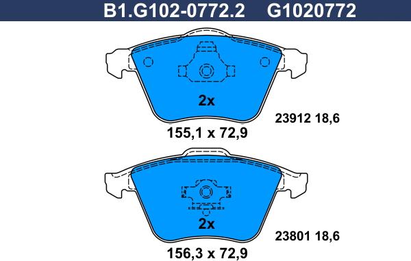 Galfer B1.G102-0772.2 - Bremžu uzliku kompl., Disku bremzes ps1.lv