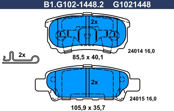 Galfer B1.G102-1448.2 - Bremžu uzliku kompl., Disku bremzes ps1.lv