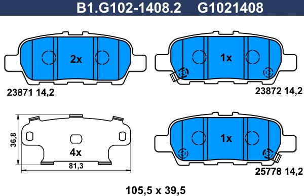 Galfer B1.G102-1408.2 - Bremžu uzliku kompl., Disku bremzes ps1.lv