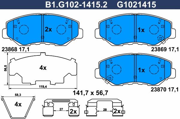 Galfer B1.G102-1415.2 - Bremžu uzliku kompl., Disku bremzes ps1.lv