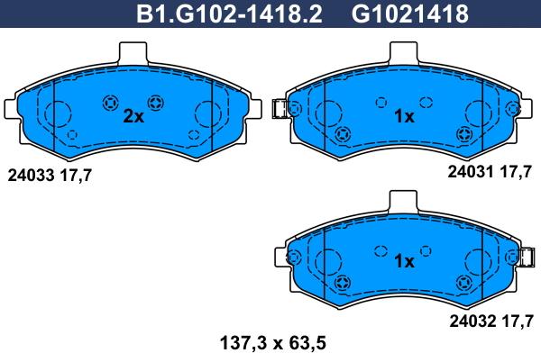 Galfer B1.G102-1418.2 - Bremžu uzliku kompl., Disku bremzes ps1.lv