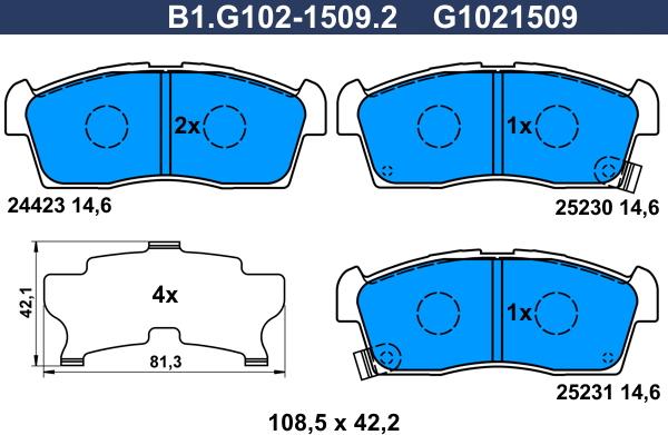 Galfer B1.G102-1509.2 - Bremžu uzliku kompl., Disku bremzes ps1.lv