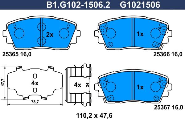 Galfer B1.G102-1506.2 - Bremžu uzliku kompl., Disku bremzes ps1.lv