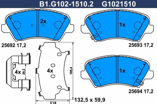 Galfer B1.G102-1510.2 - Bremžu uzliku kompl., Disku bremzes ps1.lv