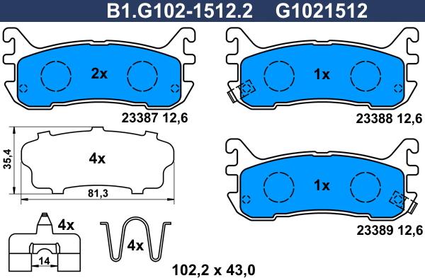 Galfer B1.G102-1512.2 - Bremžu uzliku kompl., Disku bremzes ps1.lv