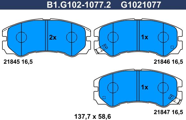 Galfer B1.G102-1077.2 - Bremžu uzliku kompl., Disku bremzes ps1.lv