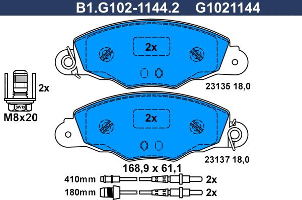 Galfer B1.G102-1144.2 - Bremžu uzliku kompl., Disku bremzes ps1.lv