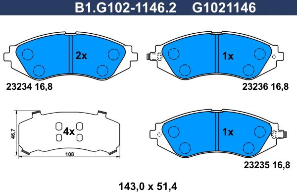 Galfer B1.G102-1146.2 - Bremžu uzliku kompl., Disku bremzes ps1.lv