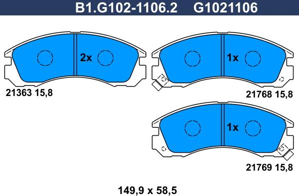 Galfer B1.G102-1106.2 - Bremžu uzliku kompl., Disku bremzes ps1.lv