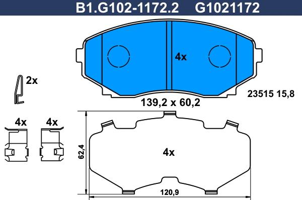 Galfer B1.G102-1172.2 - Bremžu uzliku kompl., Disku bremzes ps1.lv