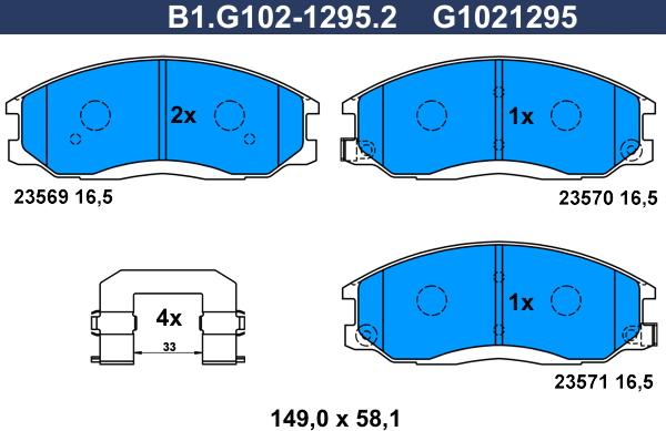 Galfer B1.G102-1295.2 - Bremžu uzliku kompl., Disku bremzes ps1.lv