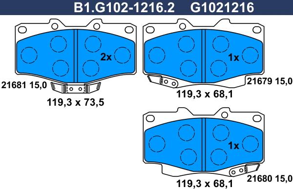 Galfer B1.G102-1216.2 - Bremžu uzliku kompl., Disku bremzes ps1.lv