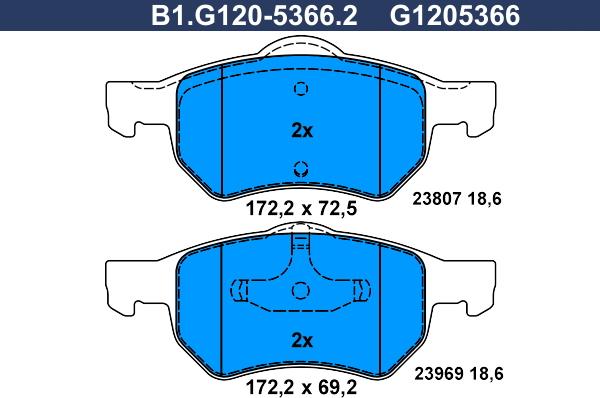 Galfer B1.G120-5366.2 - Bremžu uzliku kompl., Disku bremzes ps1.lv