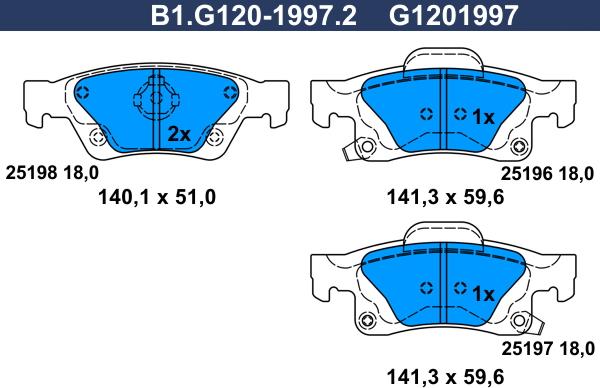 Galfer B1.G120-1997.2 - Bremžu uzliku kompl., Disku bremzes ps1.lv