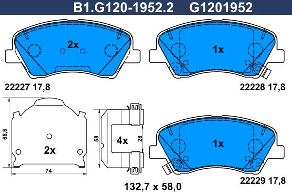 Galfer B1.G120-1952.2 - Bremžu uzliku kompl., Disku bremzes ps1.lv