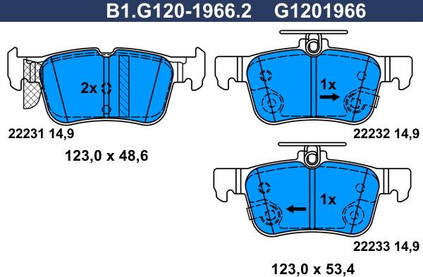 Galfer B1.G120-1966.2 - Bremžu uzliku kompl., Disku bremzes ps1.lv