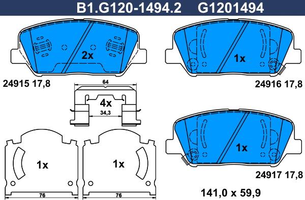 Galfer B1.G120-1494.2 - Bremžu uzliku kompl., Disku bremzes ps1.lv