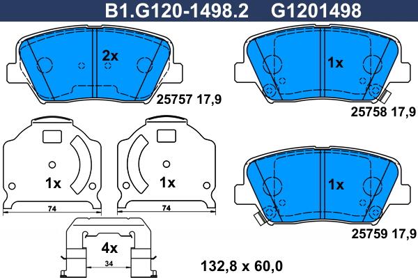 Galfer B1.G120-1498.2 - Bremžu uzliku kompl., Disku bremzes ps1.lv